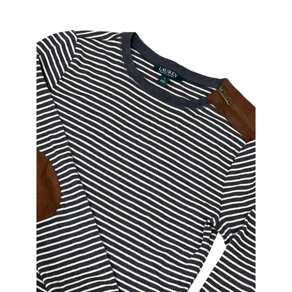 Lauren by Ralph Lauren, L/S Shoulder Zip Top Gray Stripe, Size S, KB37